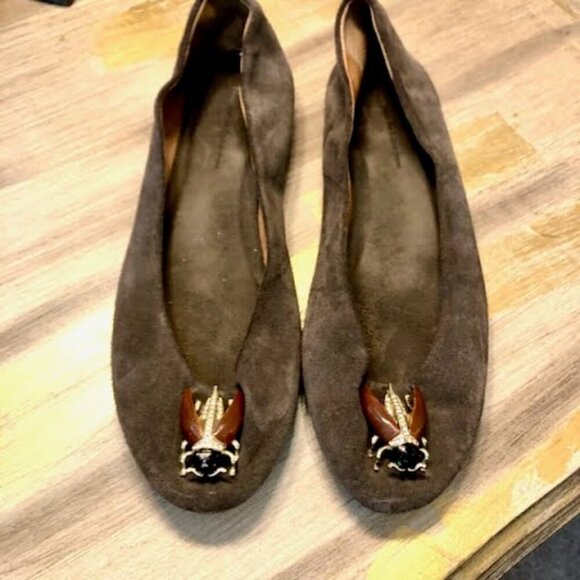 ANTHROPOLOGIE Pilcro & the Letterpress Suede Ballet Flat Jeweled Beetle Broche 8 - Picture 1 of 8